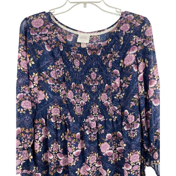 Knox Rose Floral Peasant Blouse With Ruffle Sleeves & Lace Hem Womens Size L - Picture 3 of 8